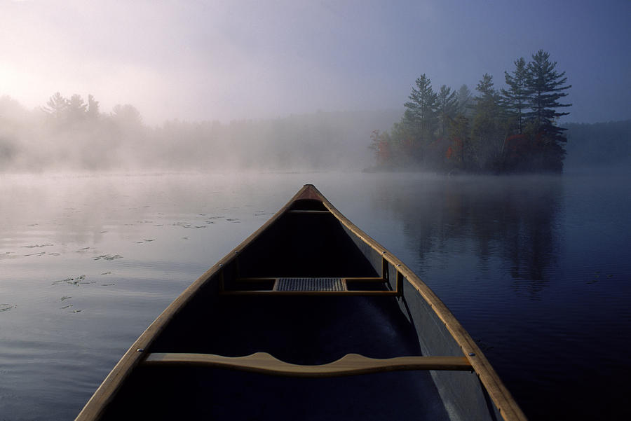 Boat Photograph - A Canoe On Water In Heald Pond, Maine by Jose Azel