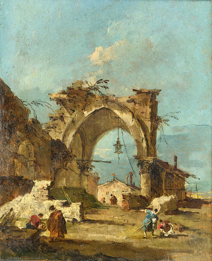 Francesco Guardi Painting - A Caprice with a Ruined Arch by Francesco Guardi
