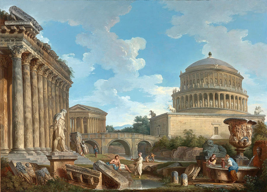 A Capricio of Hadrians Mausoleum Painting by Giovanni Paolo Panini