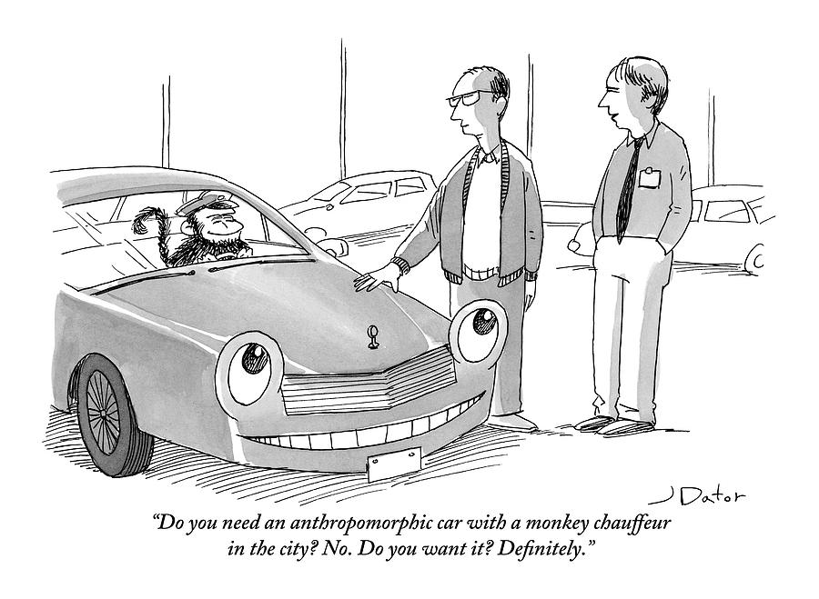 A Car Salesman Gives A Pitch To A Prospective Drawing by Joe Dator