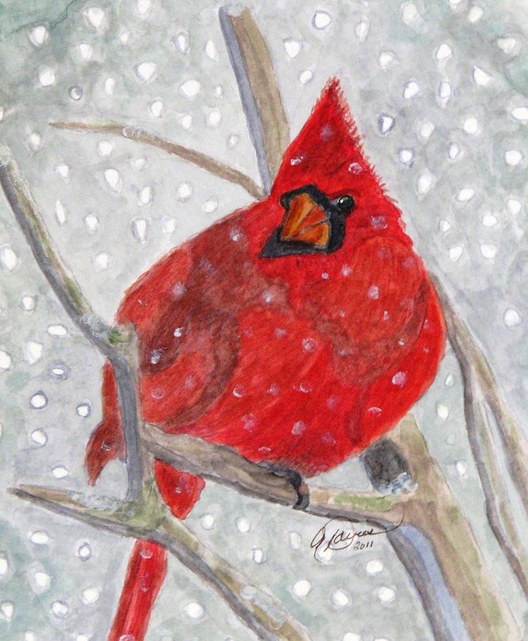 A Cardinal Winter Painting by Angela Davies