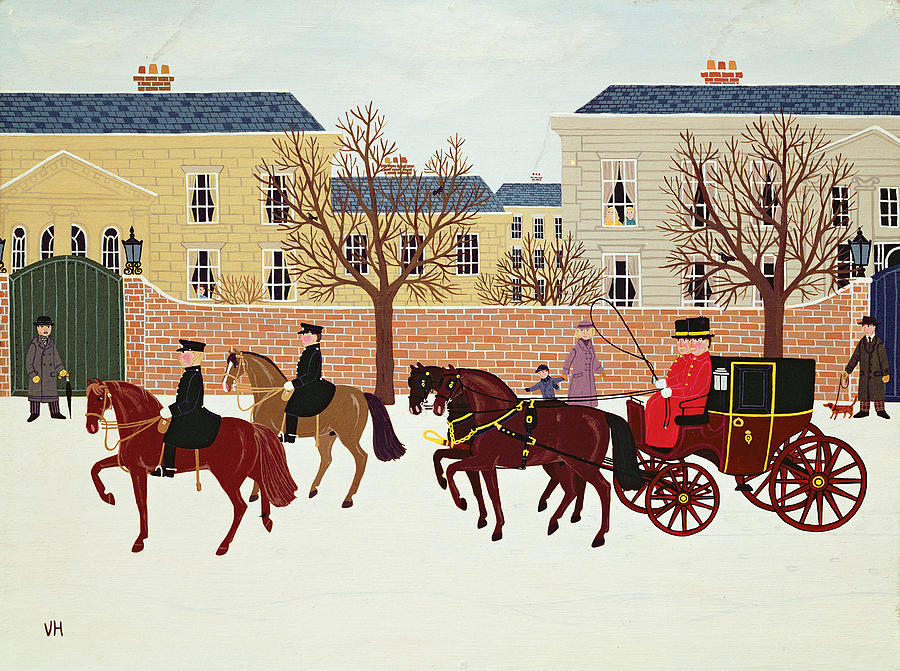 Horse Painting - A Carriage Escorted by Police by Vincent Haddelsey