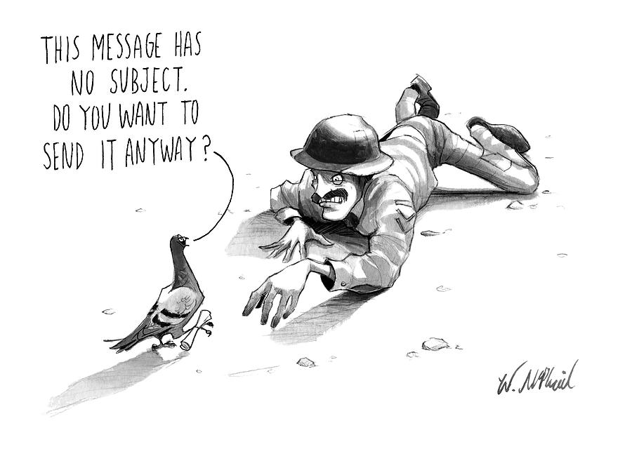 A Carrier Pigeon Holds A Rolled Up Message by Will McPhail