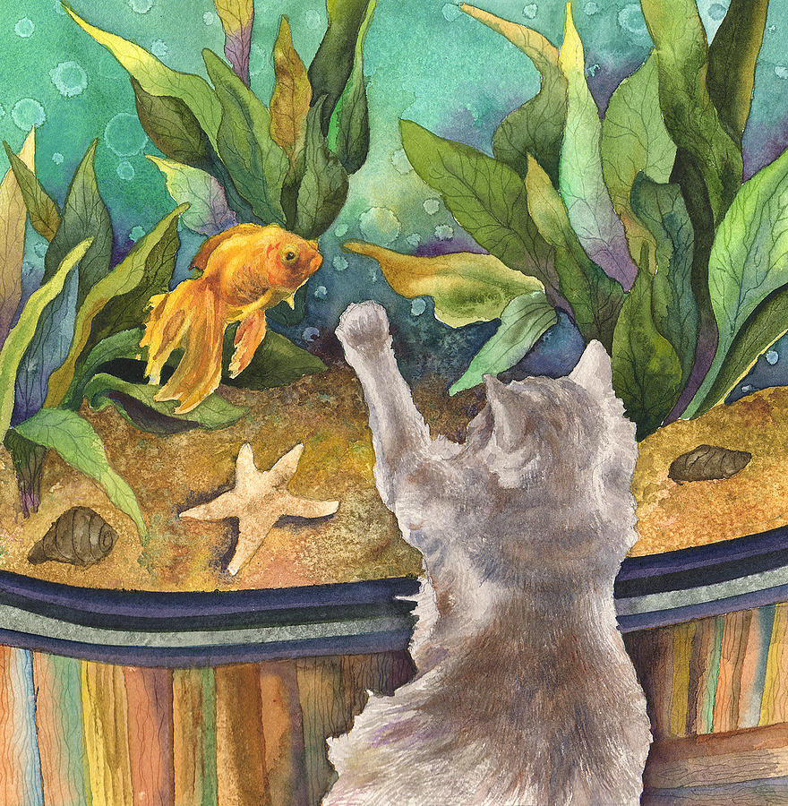 A Cat and a Fish Tank Painting by Anne Gifford