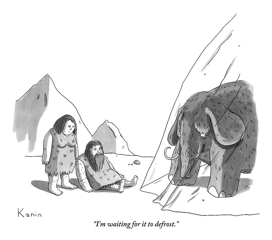 A Caveman And A Cavewoman Wait For An Iced Wooly Drawing by Zachary Kanin