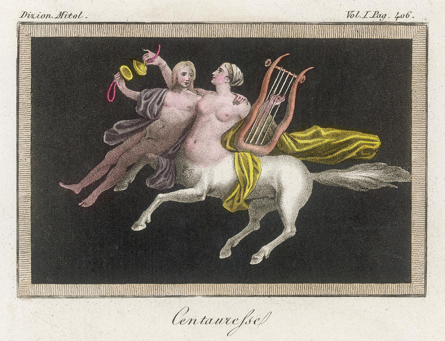 Centaur Drawing - A Centauress Gallops With A  Harp by Mary Evans Picture Library