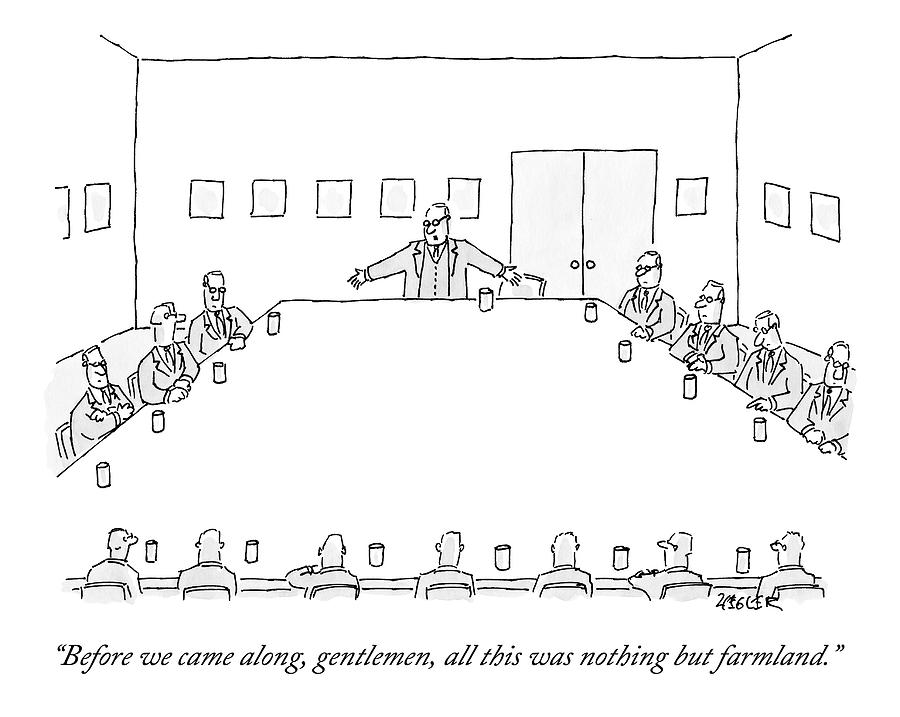 A Ceo Stands And Talks To Employees In A Business Drawing by Jack Ziegler