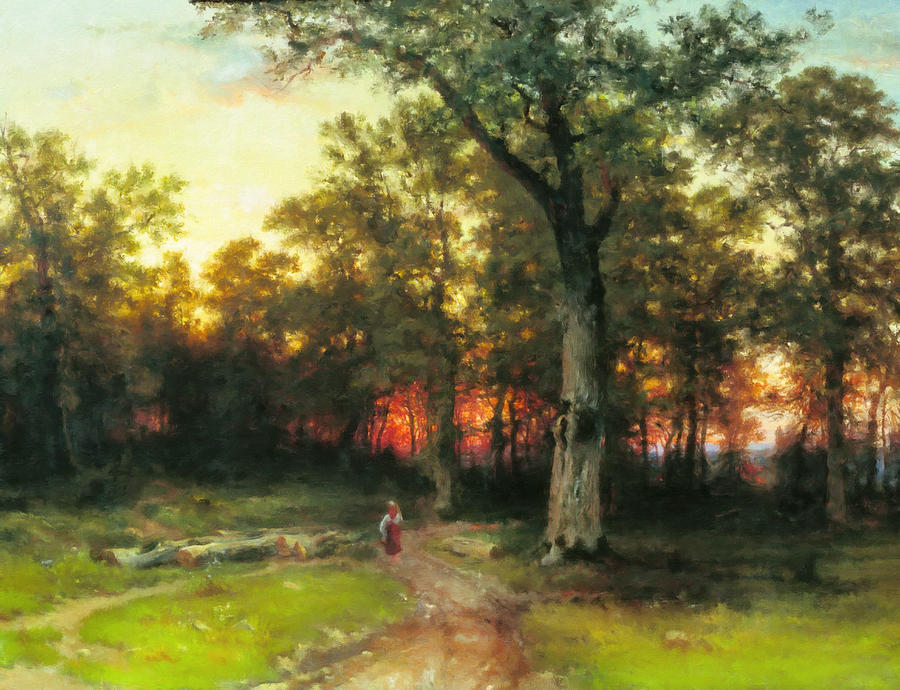 Impressionism Painting - A Child Walks In A Forest by Georgiana Romanovna