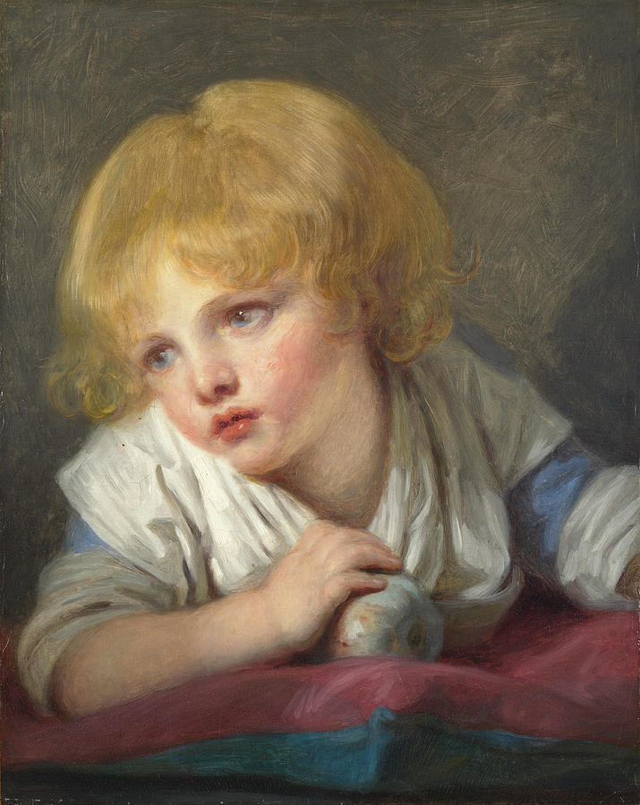 A Child with an Apple Painting by Jean-Baptiste Greuze