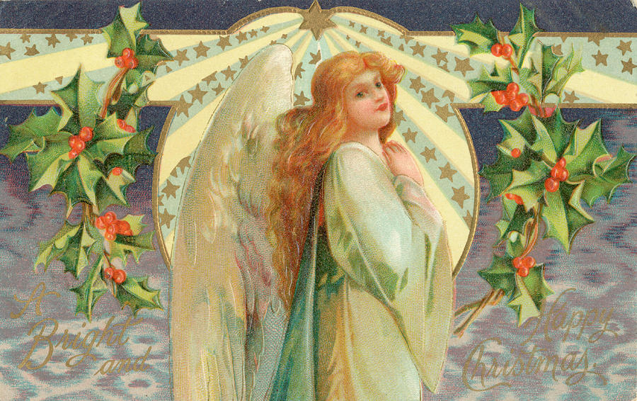 A Christmas Angel With Holly Drawing by Mary Evans Picture Library - Pixels