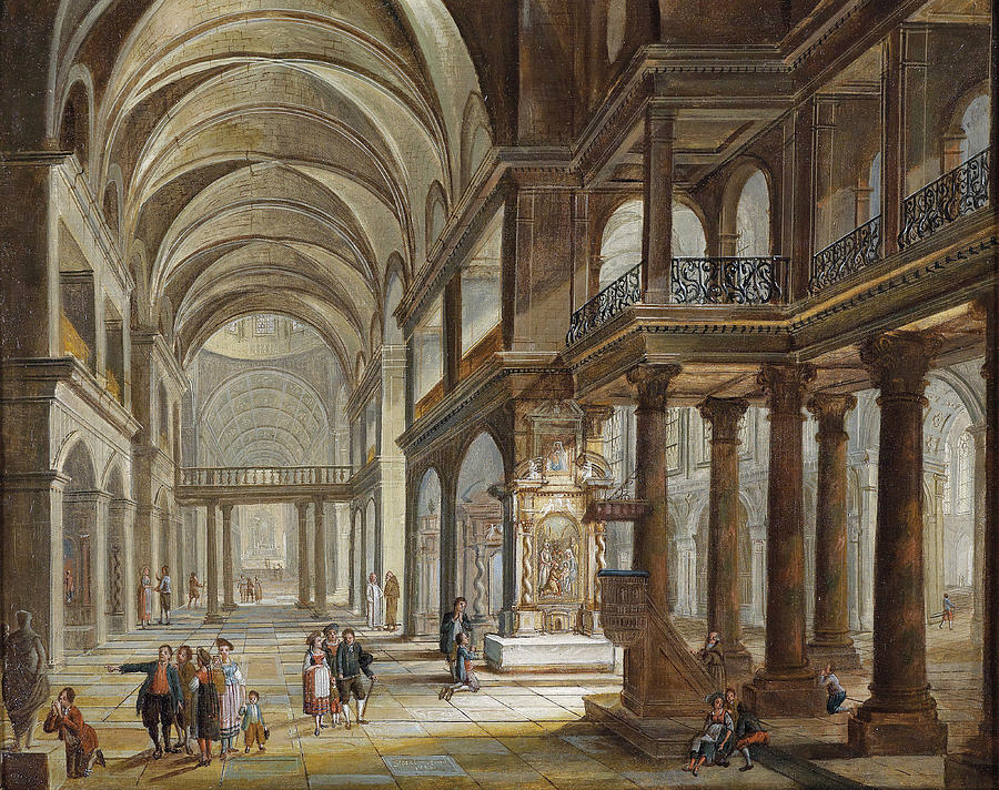 A Church Interior Painting by Christian Stoecklin
