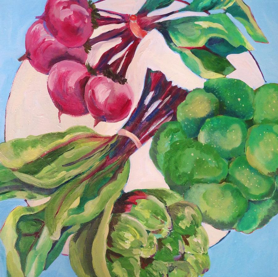 Artichoke Painting - A circle of vegetables  by Claudia Van Nes