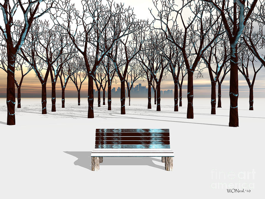 Architecture Digital Art - A City Bench In Winter by Walter Neal