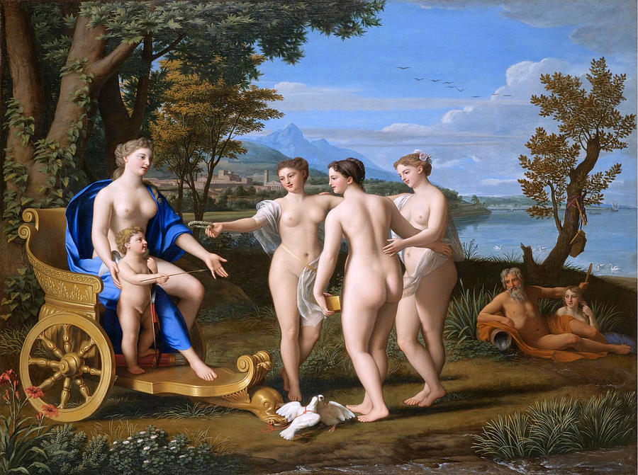 A Classical Landscape with Venus and Cupid Accompagnied by the Three Graces Painting by Nicolas Colombel