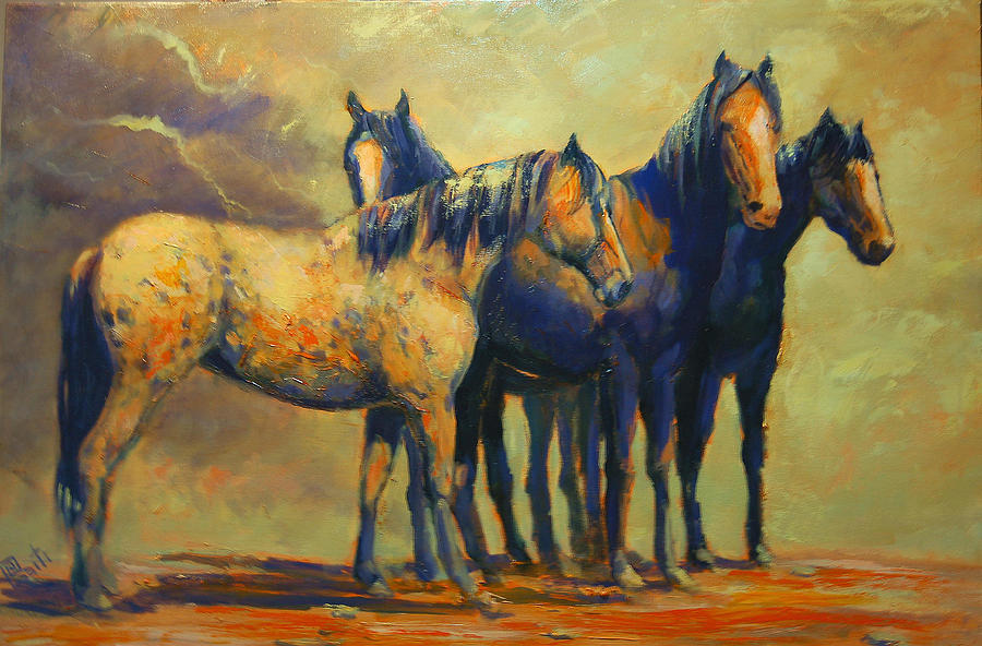 Wild Horses Painting - A Cluster of Mustangs by Ritch Gaiti