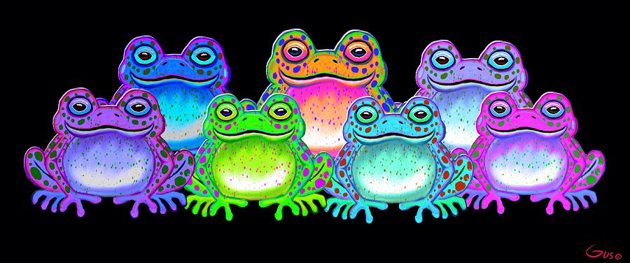 A colorful collection of spotted frogs Painting by Nick Gustafson