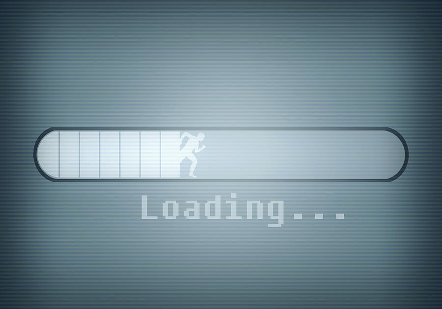 A computer message showing a loading bar and a silhouetted man running Drawing by Malte Mueller