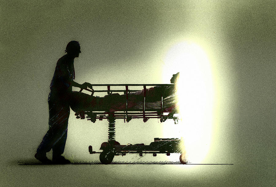 A Concept Image Of A Nurse Pushing A Patient Into Light Symbolising Assisted Dying Drawing by Fanatic Studio / Gary Waters