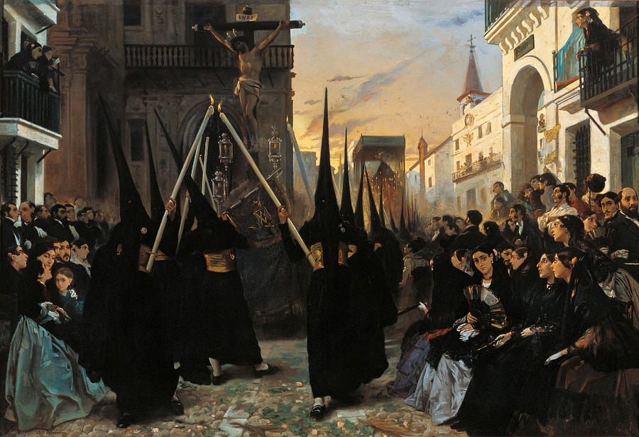 A Confraternity in Procession along Calle Genova Seville Painting by Alfred Dehodencq