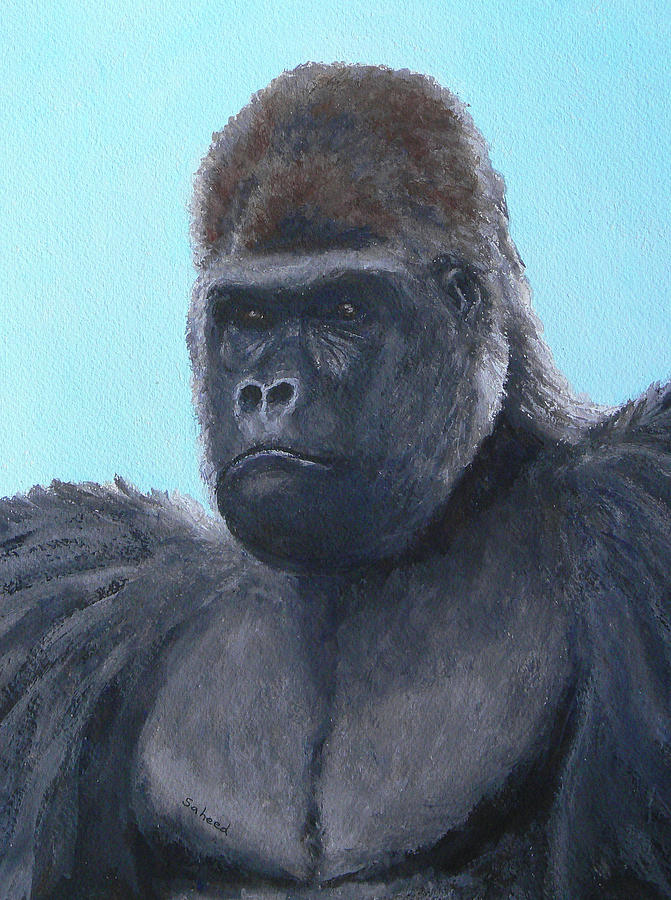 Gorilla Painting - A Contemplative Gorilla by Margaret Saheed