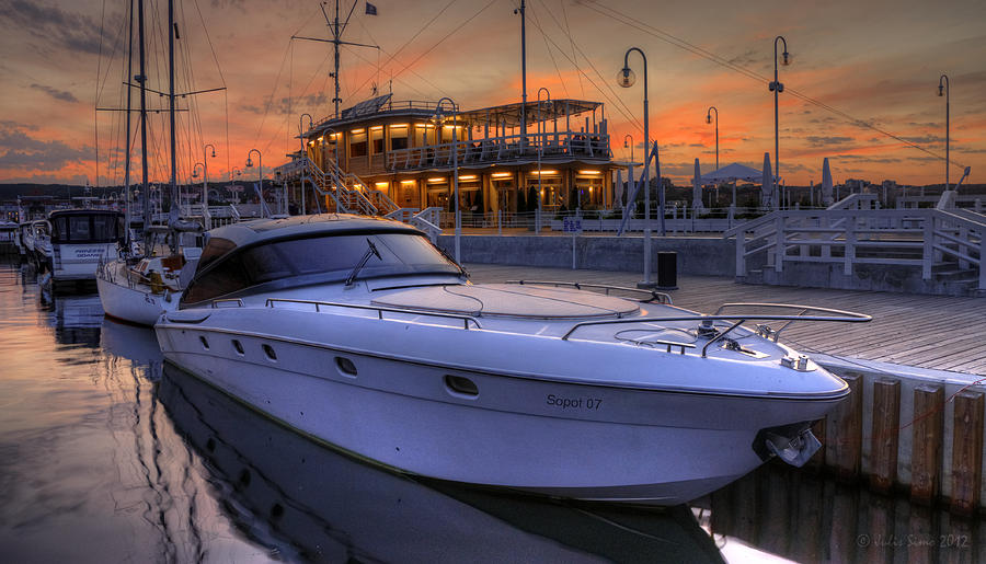 Boat Photograph - A Cool Motorboat Yacht in Sopot Marina by Julis Simo