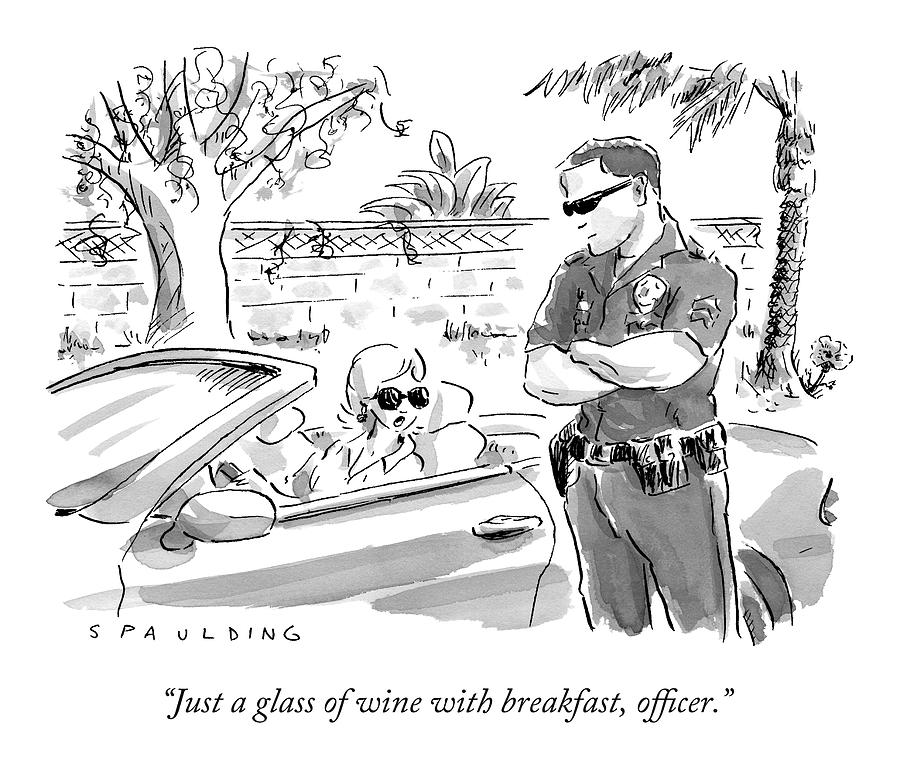 A Cop Pulling Over A Pretty Blonde Woman Drawing by Trevor Spaulding