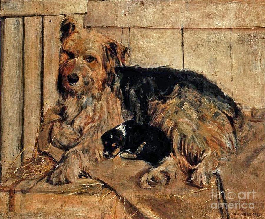 Dog Painting - A Cosy Place by Celestial Images