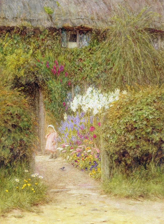 Garden Painting - A cottage at Redlynch by Helen Allingham