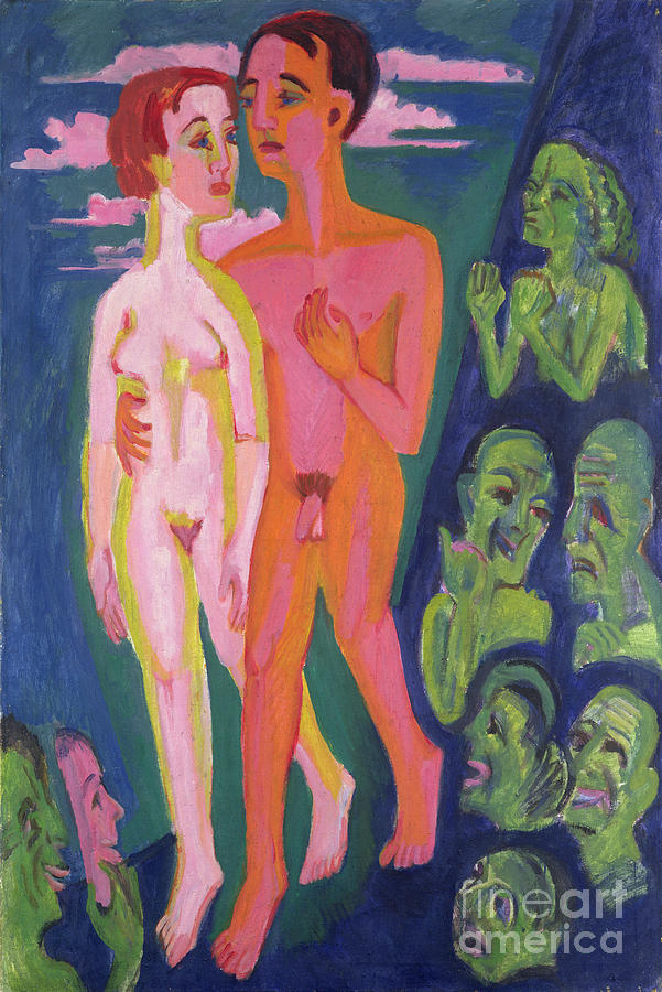 Ernst Ludwig Kirchner Painting - A Couple in Front of a Crowd by Ernst Ludwig Kirchner