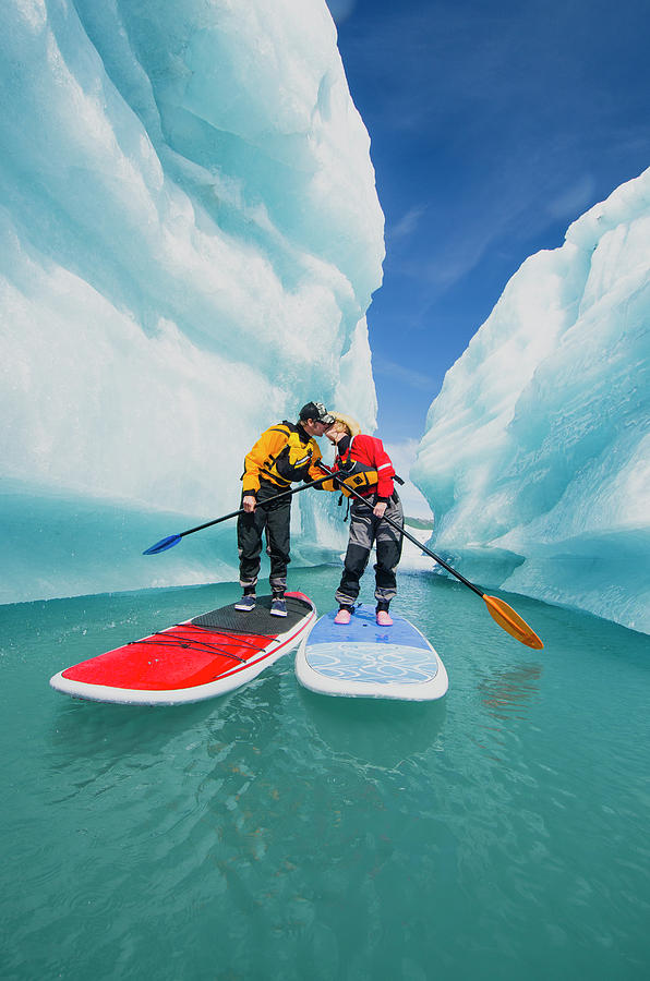 Kenai Fjords National Park Photograph - A Couple On Stand Up Paddle Boards Sup by Turner Forte