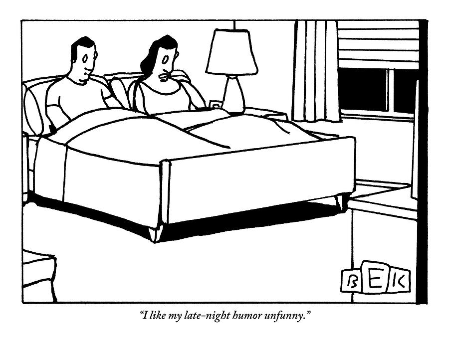 A Couple Sits Upright In Bed Drawing by Bruce Eric Kaplan