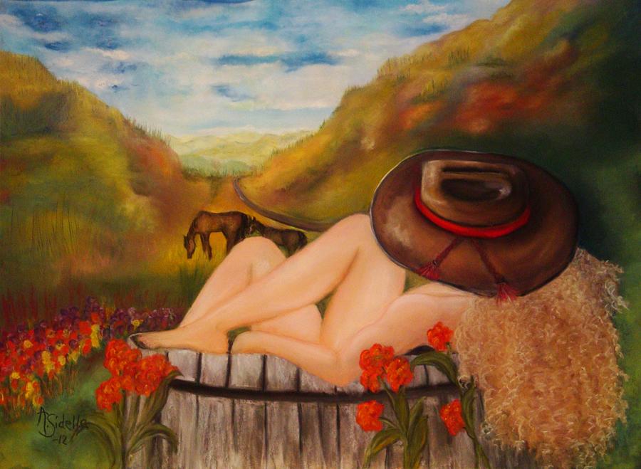 A Cowgirl Bath Painting by Annamarie Sidella-Felts