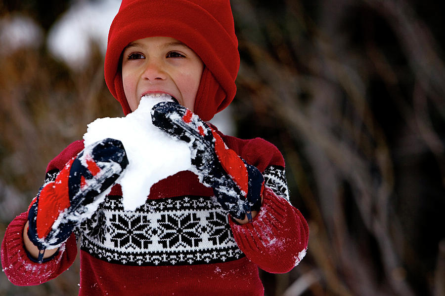 Beanie Photograph - A Cute Young Boy Eating Snow by Corey Rich Beanie Photograph - A Cute Young Boy Eating Snow by Corey Rich
