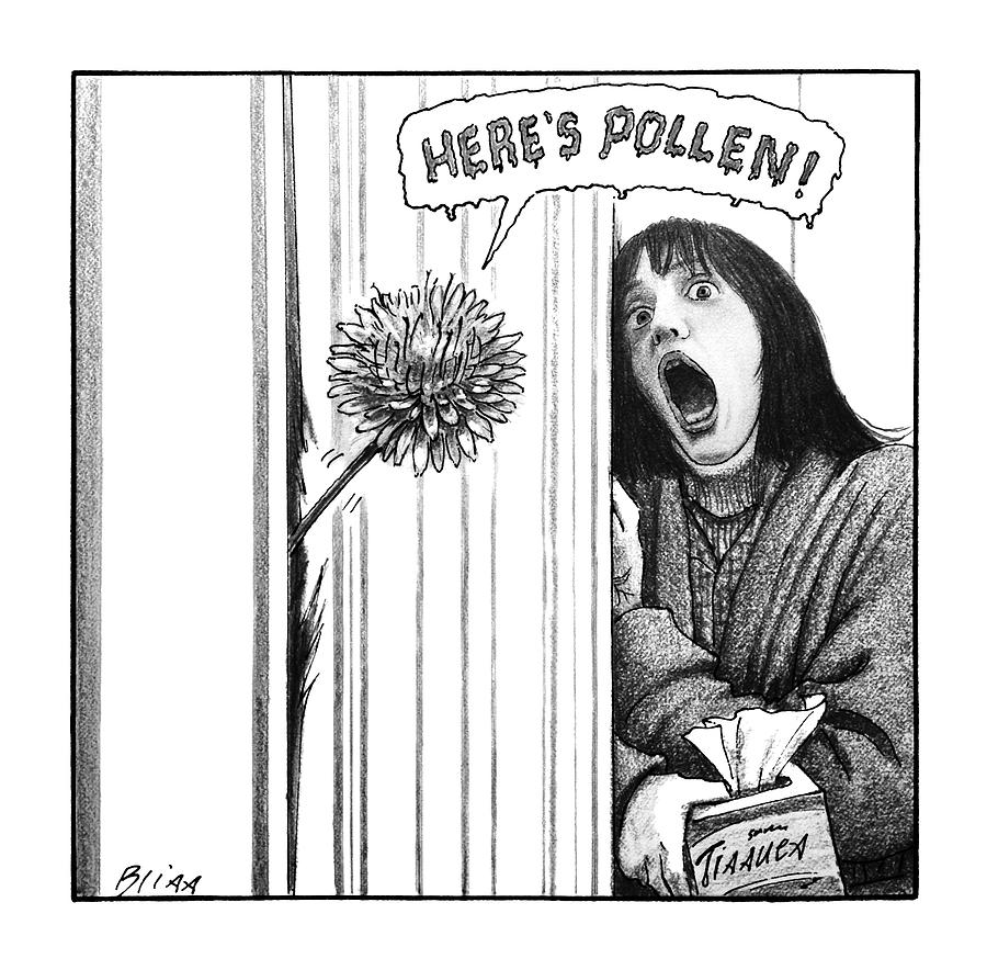 The Shining Drawing - A Dandelion Pokes Into A Door by Harry Bliss