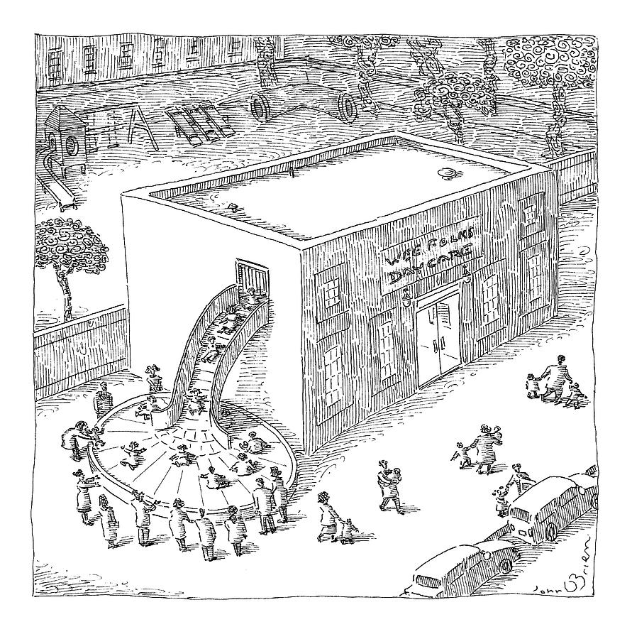 A Day Care Is Seen With Children Riding Drawing by John OBrien