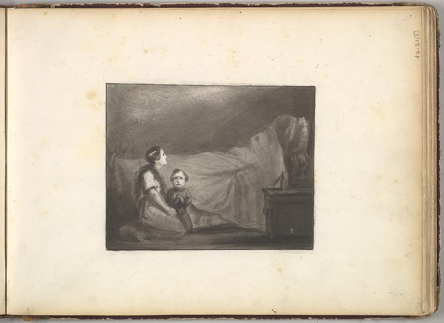 A Deathbed Scene In Sketch Book Drawing by Frederic, Lord Leighton ...