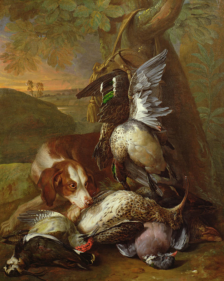Bird Photograph - A Dog Guarding Game Oil One Of A Pair, See Also 40086 by Alexandre-Francois Desportes