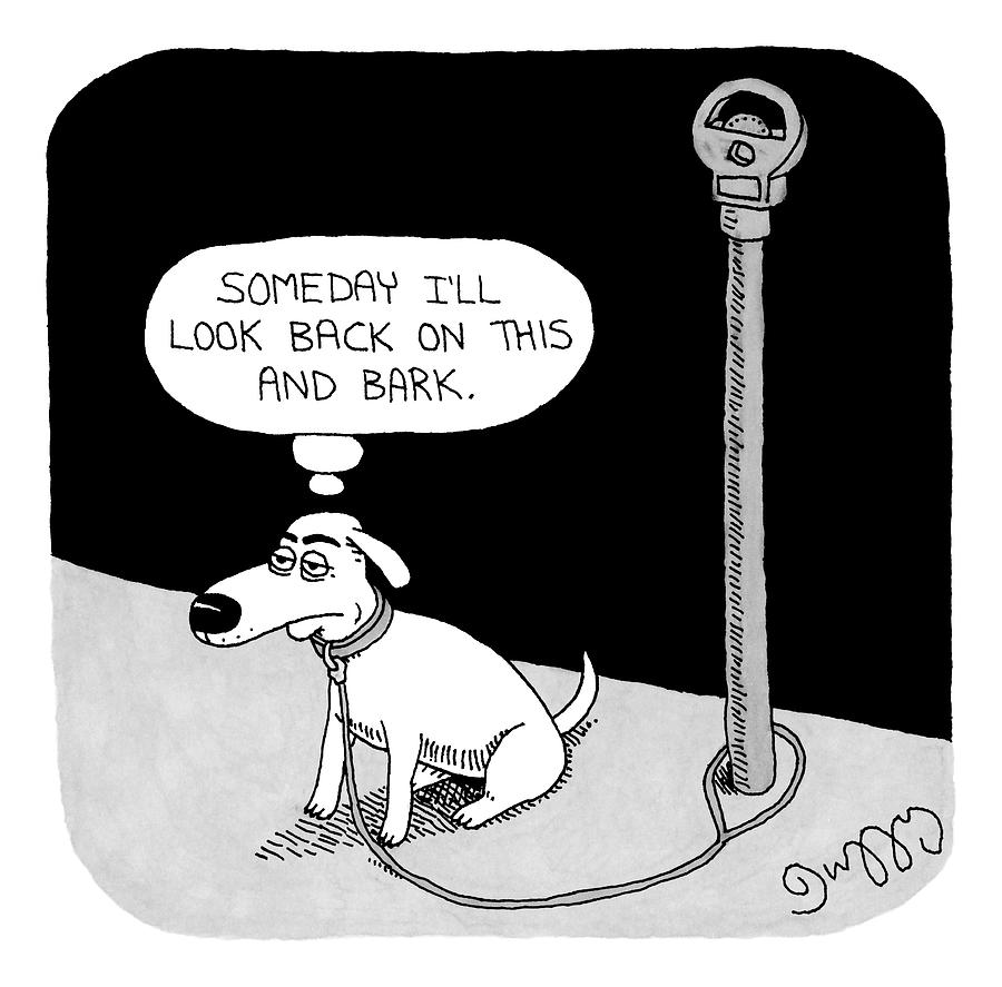 A Dog Tied To A Parking Meter Thinks Drawing by JC  Duffy