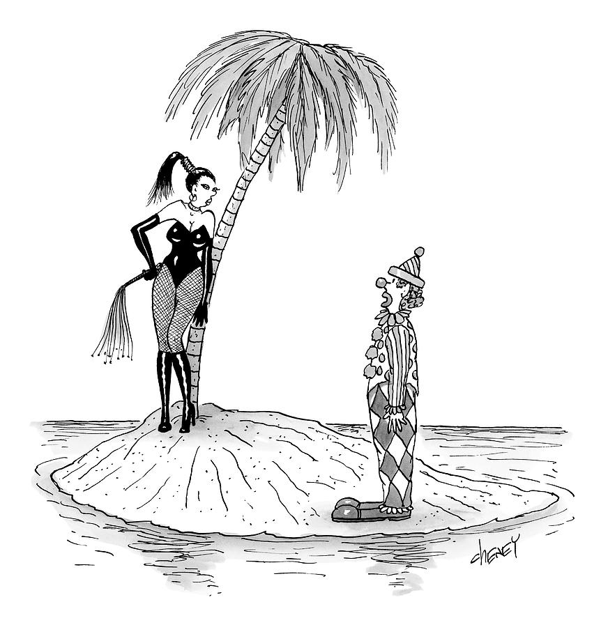 A Dominatrix Speaks To A Clown On A Small Desert Drawing by Tom Cheney