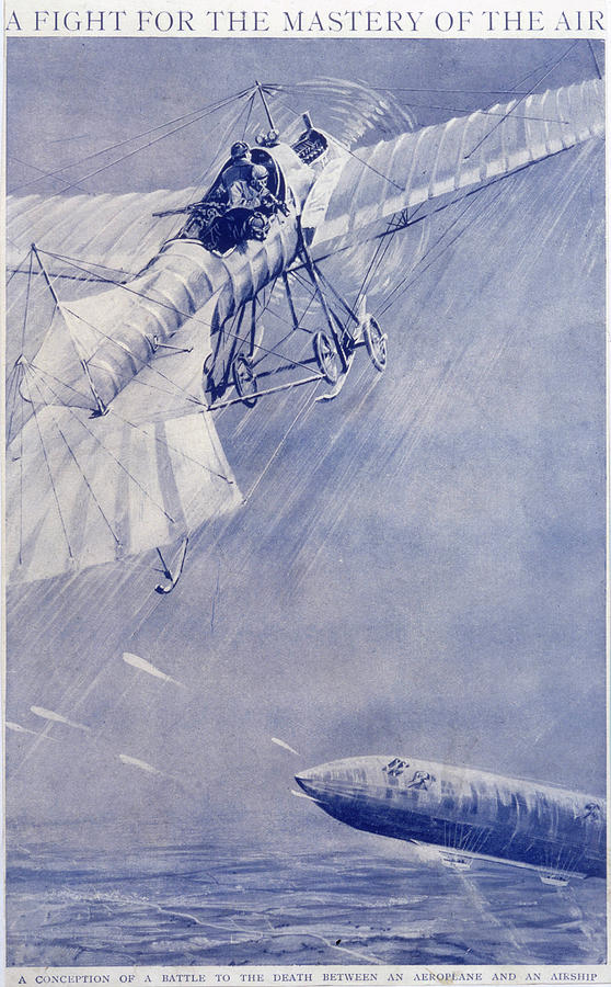 Aeroplane Drawing - A Duel Between An Aeroplane  And An by Mary Evans Picture Library