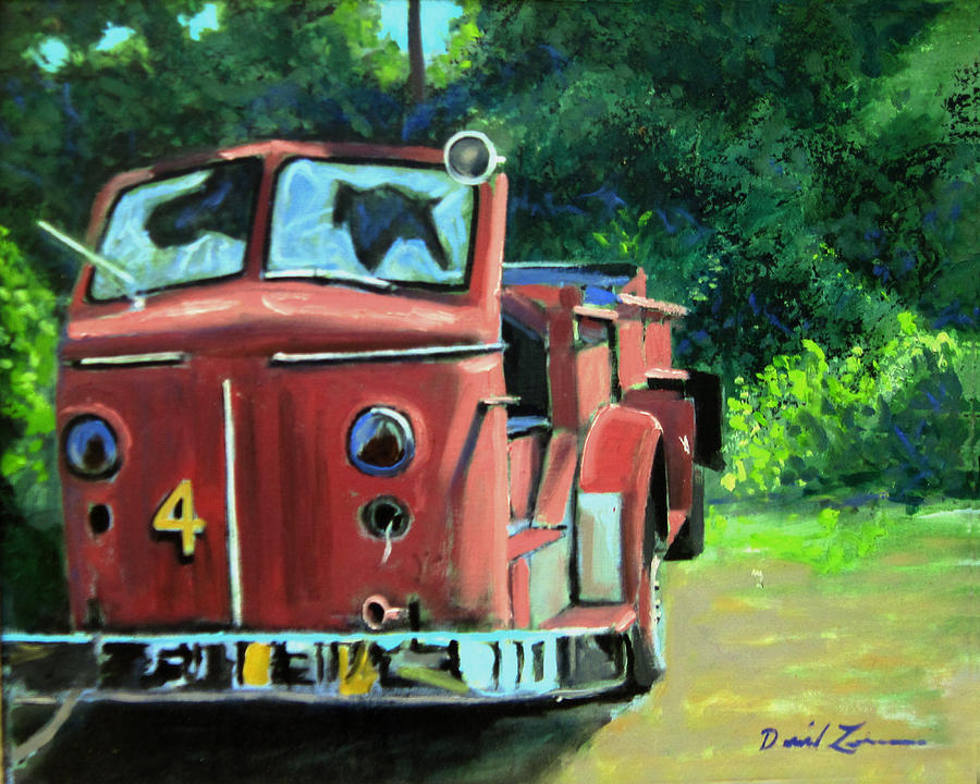 Fire Truck Painting - A Fallen Hero by David Zimmerman