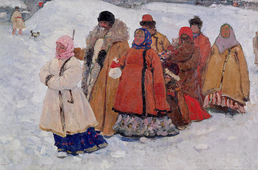Winter Photograph - A Family, 1909 Oil On Canvas by Sergej Vasilevic Ivanov