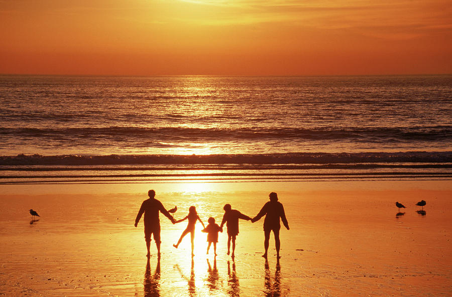 family of 5 holding hands silhouette