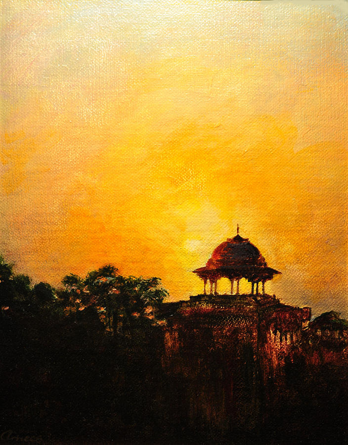 Sunset Painting - A Far Pavilion by Anees Peterman