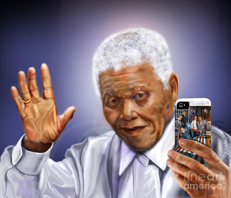 A farewell Selfie To The World - Nelson Mandela  Painting by Reggie Duffie