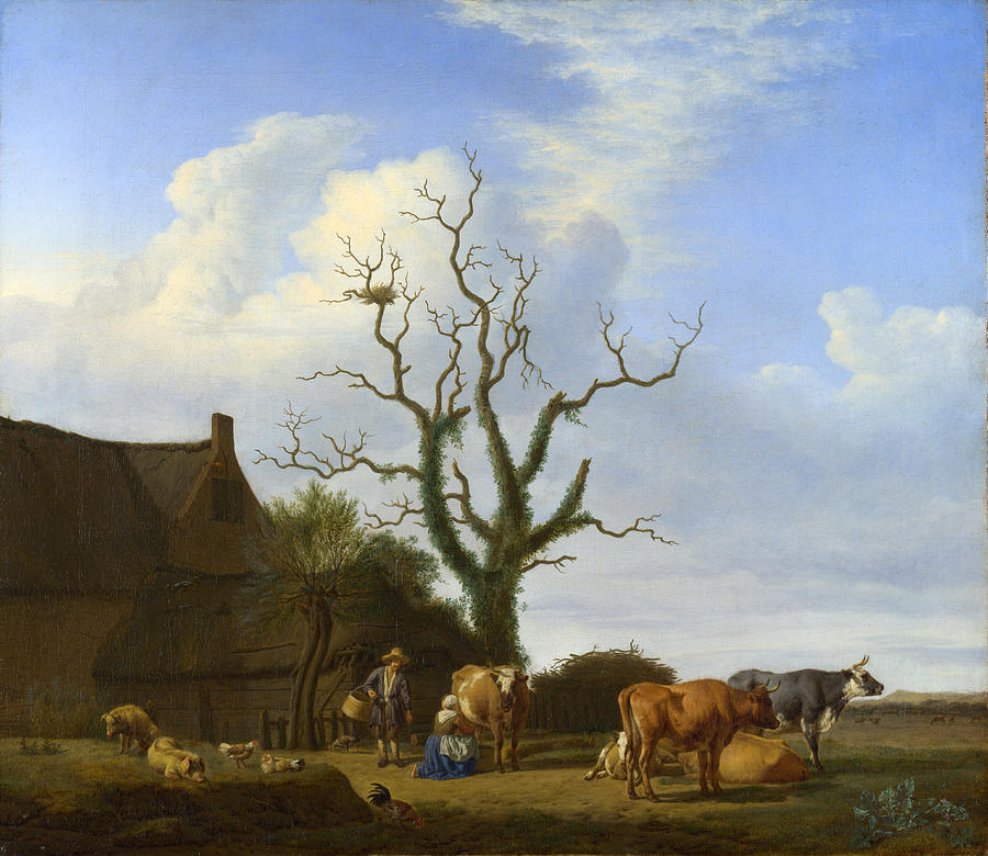 A Farm with a Dead Tree Painting by Adriaen van de Velde