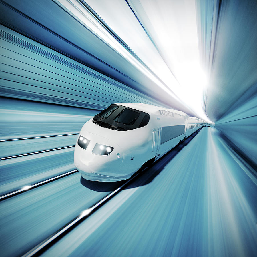 A Fast Modern Train Speeding Through A Digital Art by Doug Armand