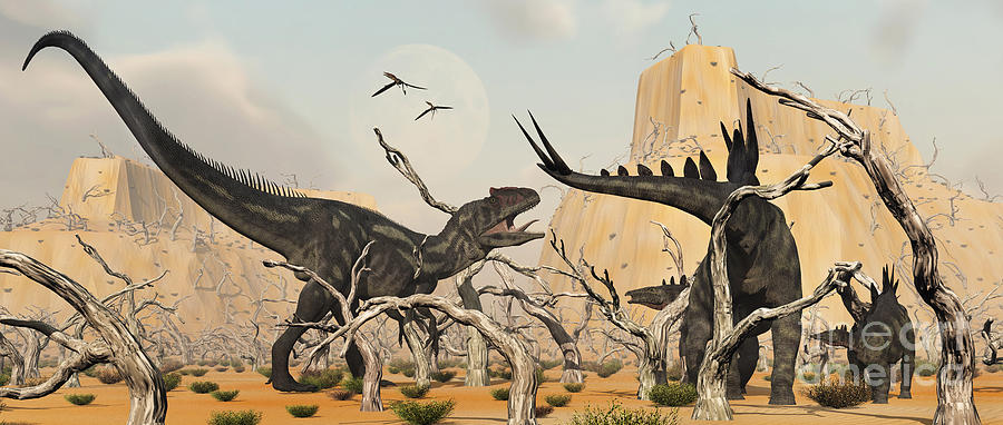 Dinosaur Digital Art - A Female Stegosaurus Protects by Mark Stevenson