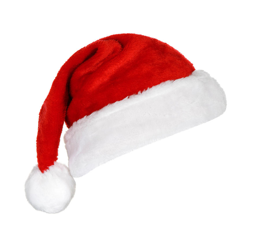 A festive red and white Santa hat on a white background Photograph by Viorika