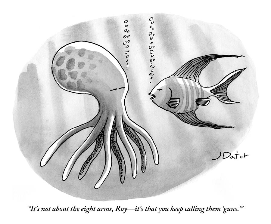 A Fish Addresses An Octopus Drawing by Joe Dator